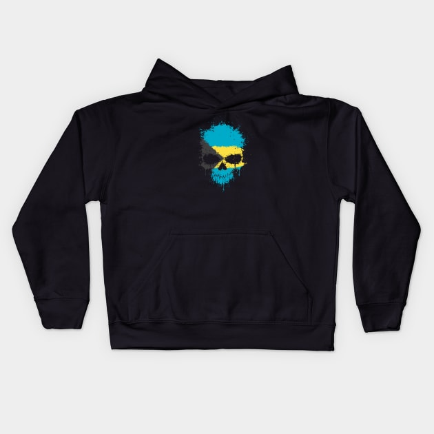 Chaotic Bahamas Flag Splatter Skull Kids Hoodie by jeffbartels